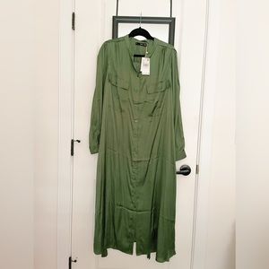 Satin shirt dress with waist tie